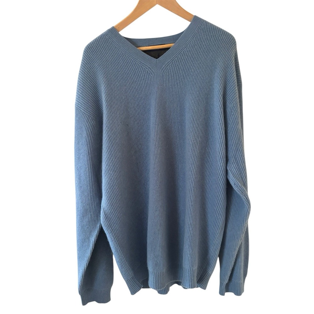 Johnnie Walker Mens VNeck Sweater 100% Cashmere Size‎ XL Blue Preppy Knit Golf